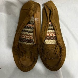 Tan moccasins